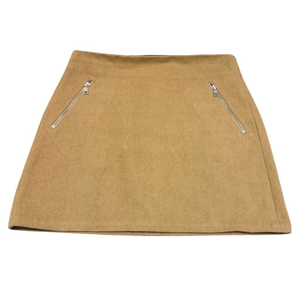 Gap Womens Camel Wool Blend Mini Skirt Size 4 Zipper Pockets Tan A-Line - Picture 3 of 10